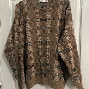 Men's Geometric Knit Sweater - Brown Florence tricot made in Italy size Xl